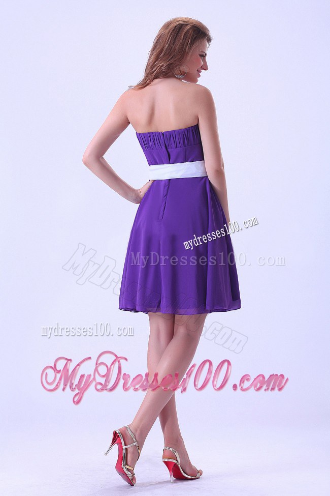 Purple Dama Dresses For Quinceanera With White Sash Knee-length