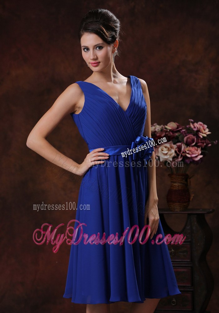 Roral Blue V-neck Dama Dresses For Quinceanera With Flowers Ruche