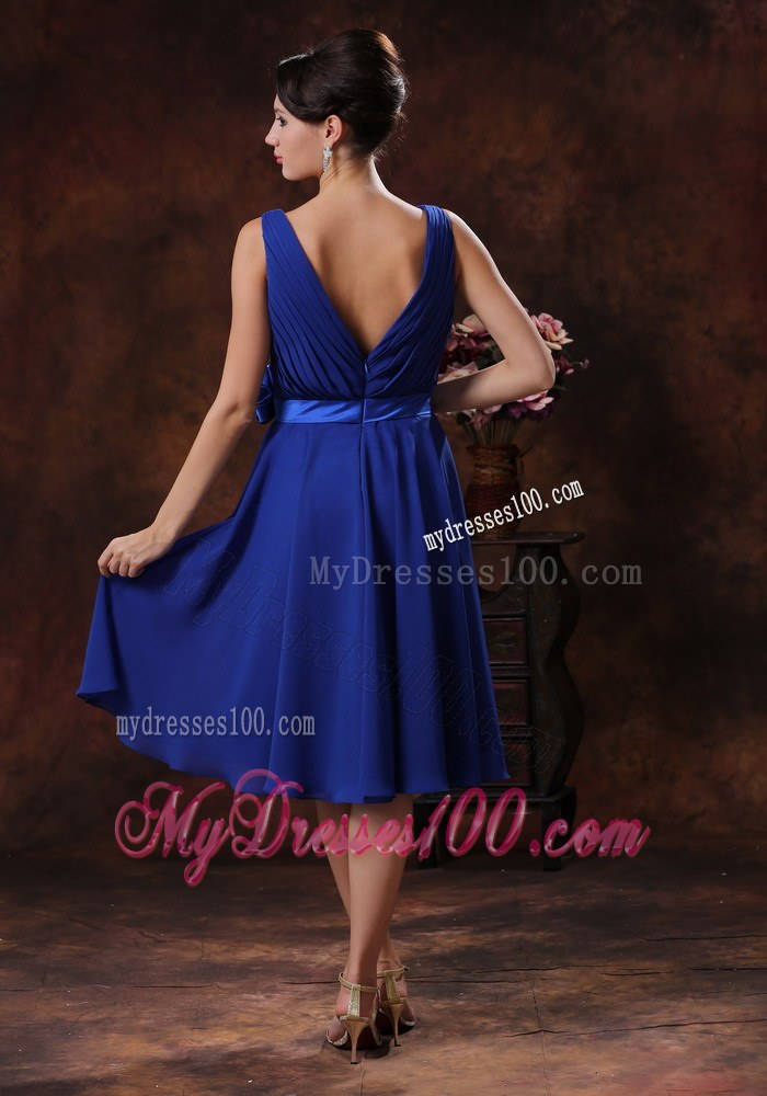 Roral Blue V-neck Dama Dresses For Quinceanera With Flowers Ruche