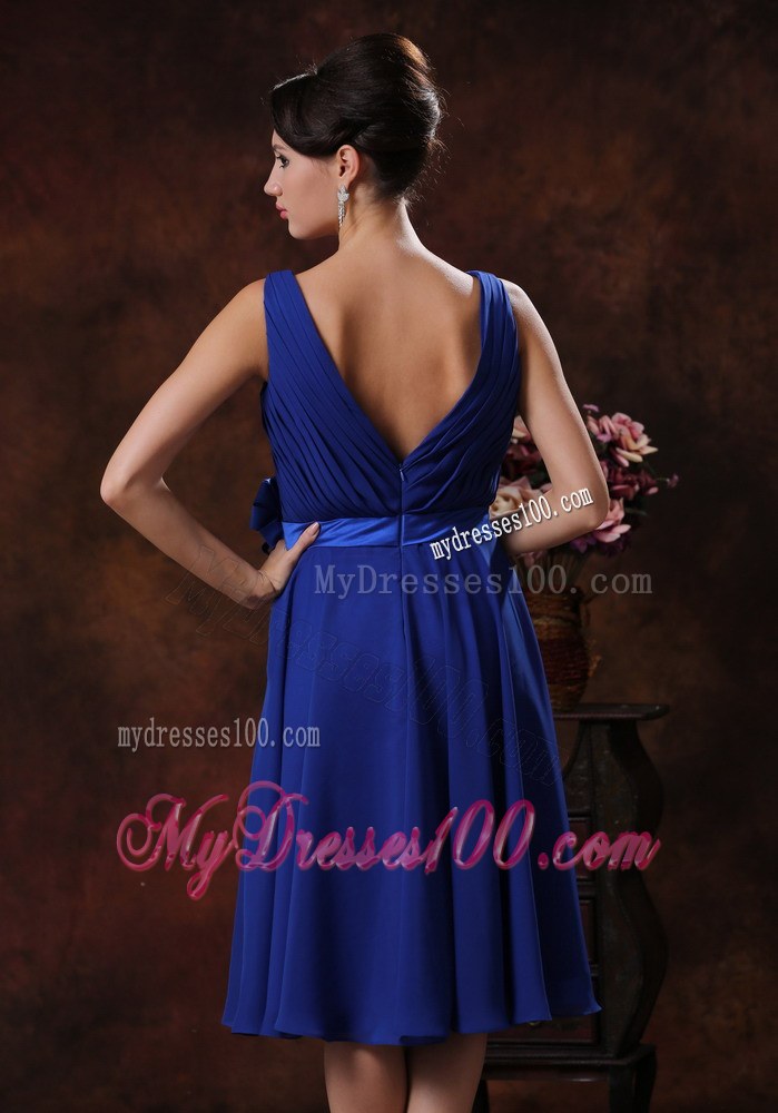 Roral Blue V-neck Dama Dresses For Quinceanera With Flowers Ruche