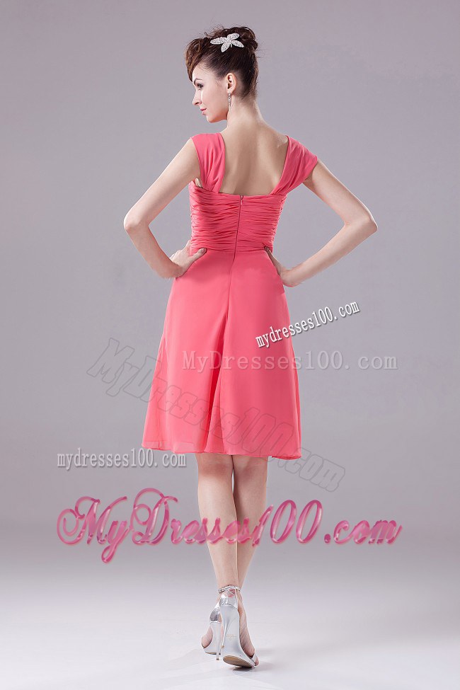 2013 Ruched Straps Watermelon Dama Dresses For Quinceanera