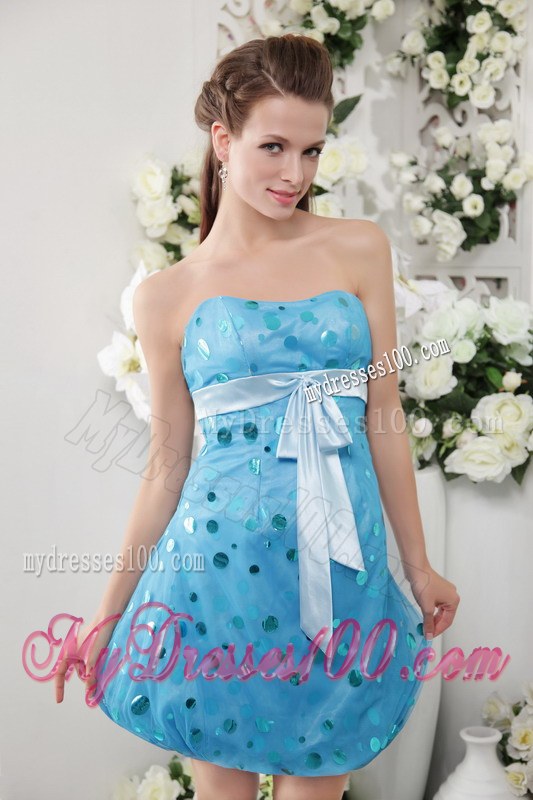 Blue Column Strapless Short Dama Dresses For Quinceanera Sequins