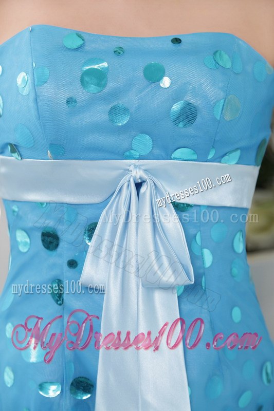 Blue Column Strapless Short Dama Dresses For Quinceanera Sequins
