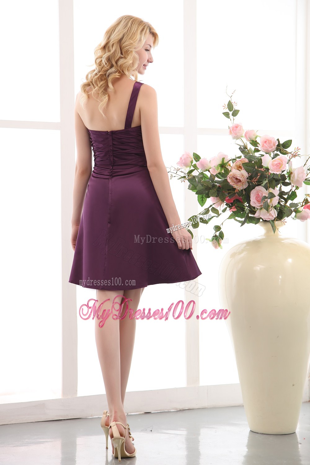 Purple Empire One Shoulder Dama Dresses For Quinceanera Ruche