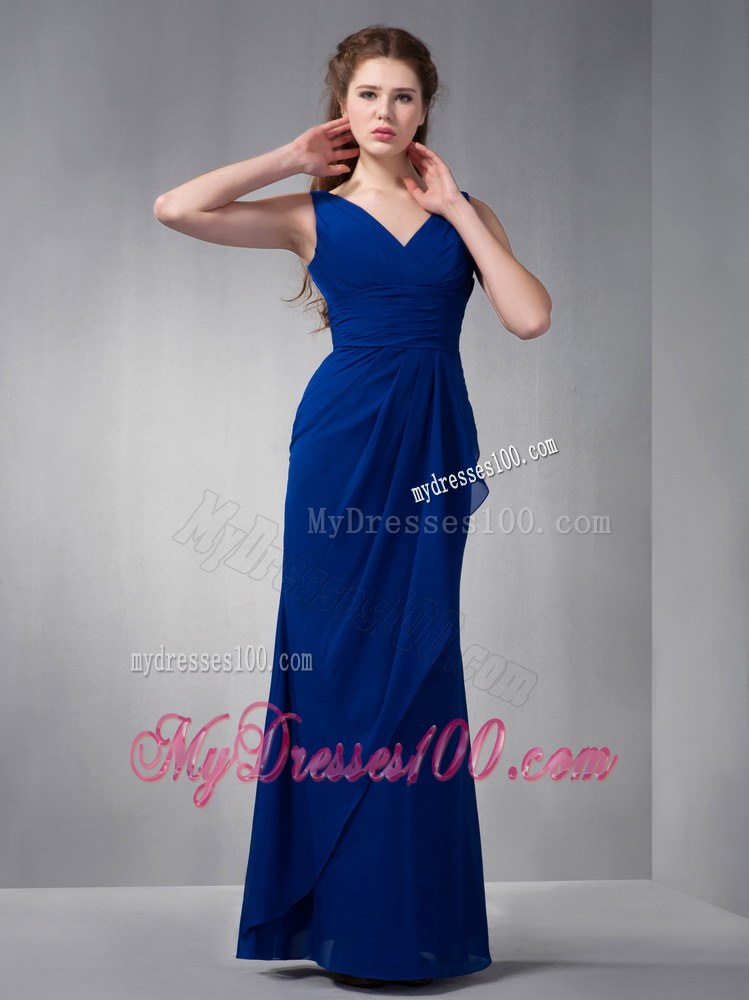 Customize Royal Blue V-neck Dama Dresses For Quinceanera for Girl