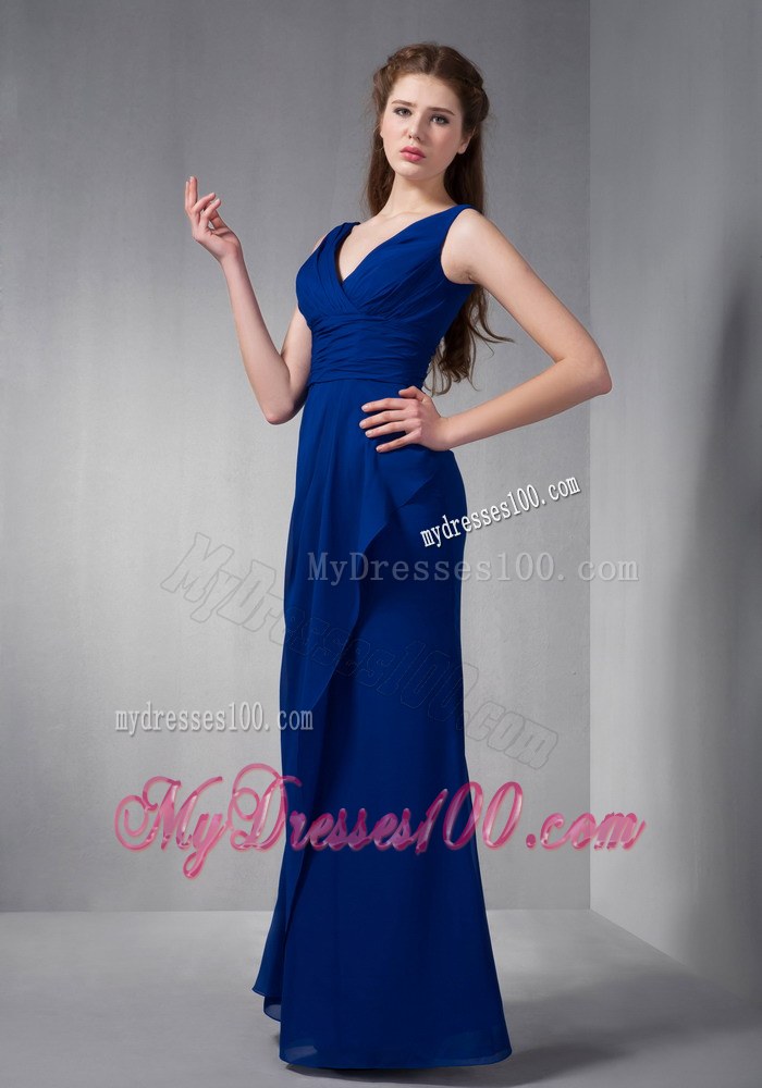 Customize Royal Blue V-neck Dama Dresses For Quinceanera for Girl