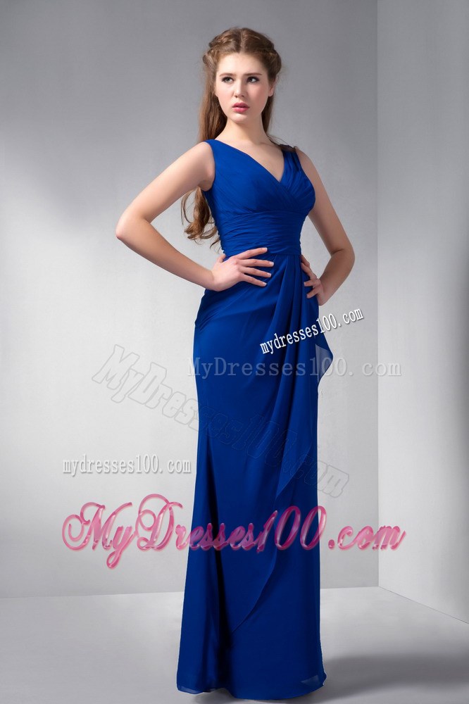Customize Royal Blue V-neck Dama Dresses For Quinceanera for Girl