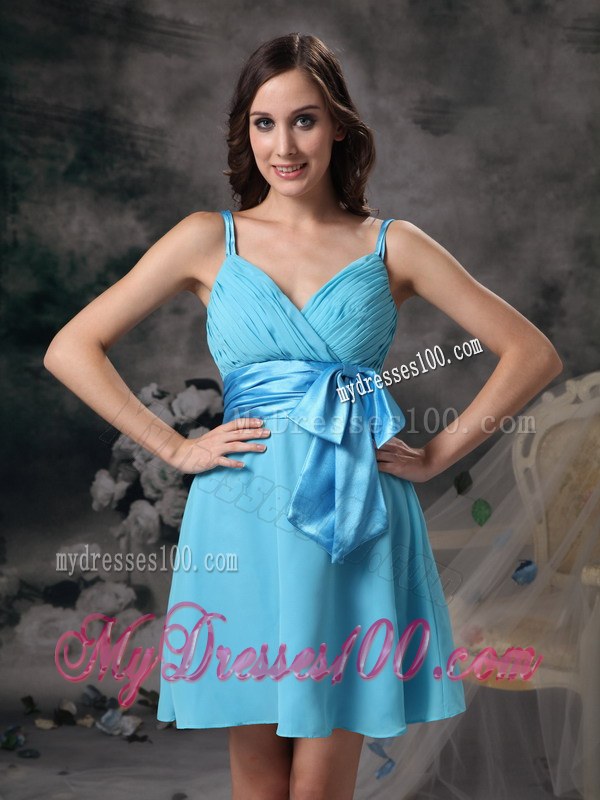 Lovely Aqua Blue Straps Dama Dresses For Quinceanera with Bowknot