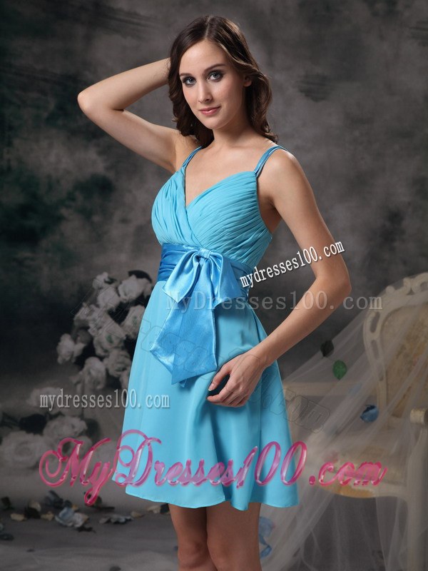 Lovely Aqua Blue Straps Dama Dresses For Quinceanera with Bowknot