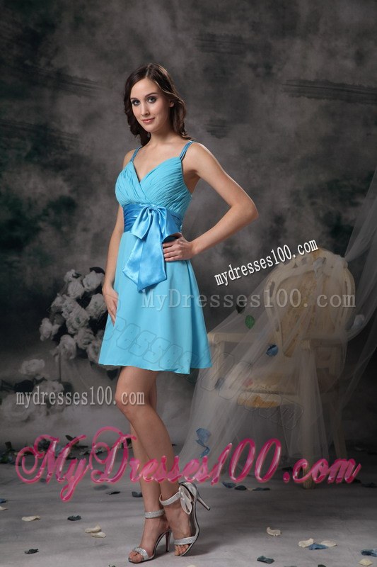 Lovely Aqua Blue Straps Dama Dresses For Quinceanera with Bowknot
