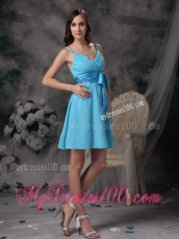 Lovely Aqua Blue Straps Dama Dresses For Quinceanera with Bowknot