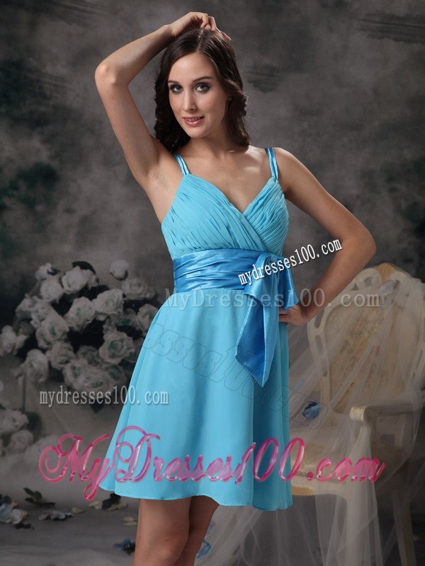 Lovely Aqua Blue Straps Dama Dresses For Quinceanera with Bowknot