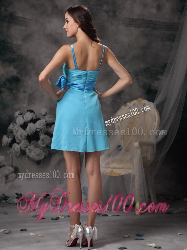 Lovely Aqua Blue Straps Dama Dresses For Quinceanera with Bowknot