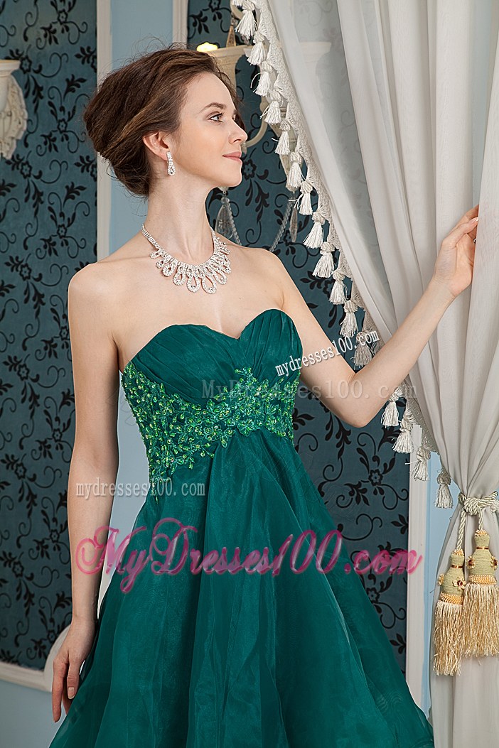 Dark Green A-line Sweetheart Mini-length Organza Appliques Prom Dress