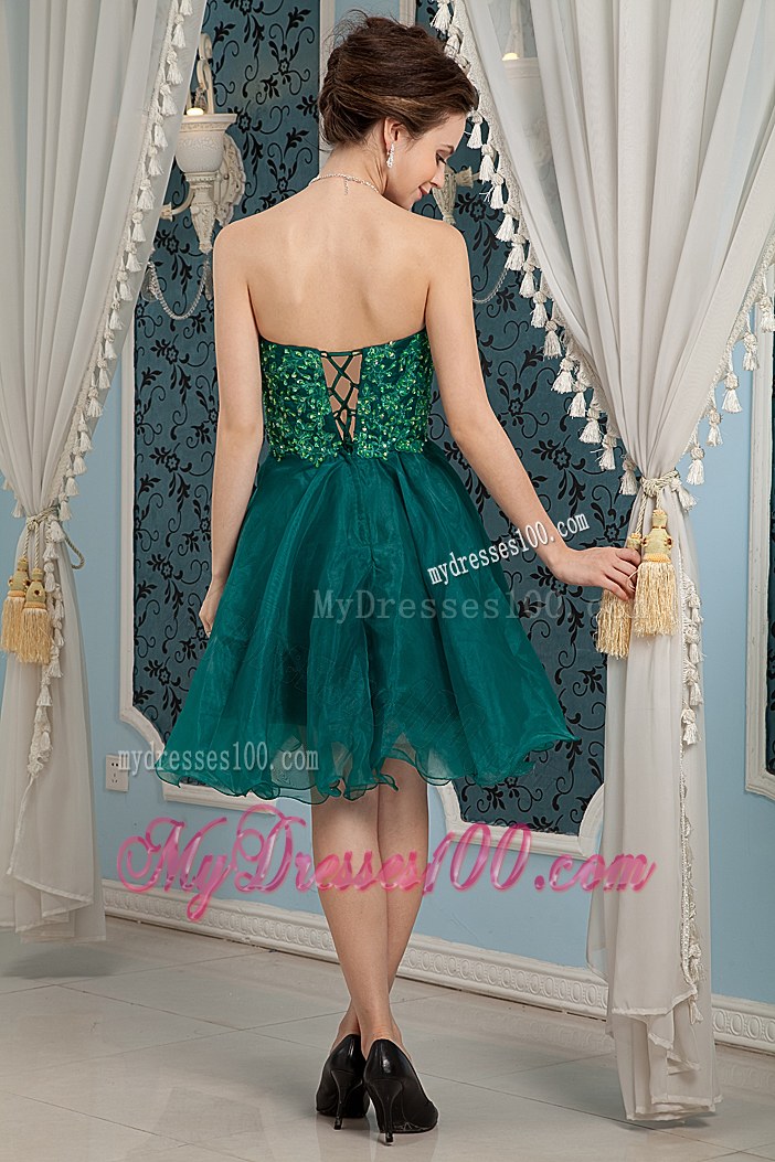 Dark Green A-line Sweetheart Mini-length Organza Appliques Prom Dress