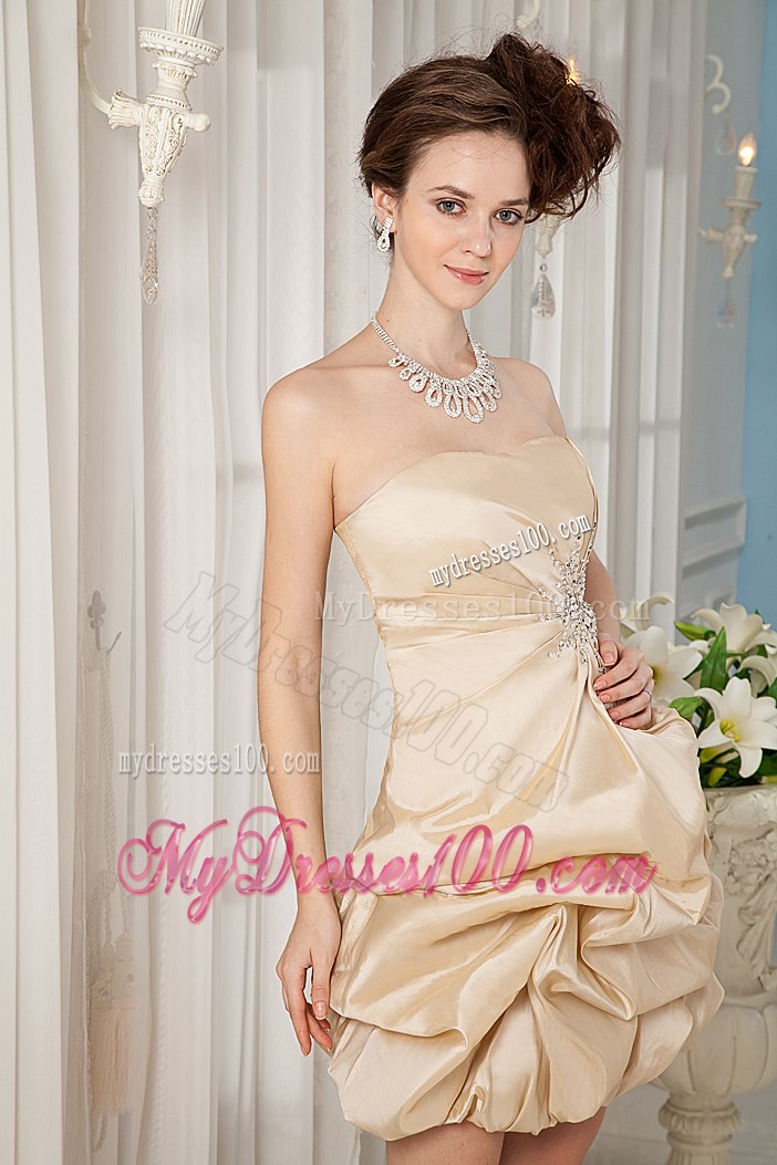 Champagne Princess Strapless Dama Dresses For Quinceanera Beading