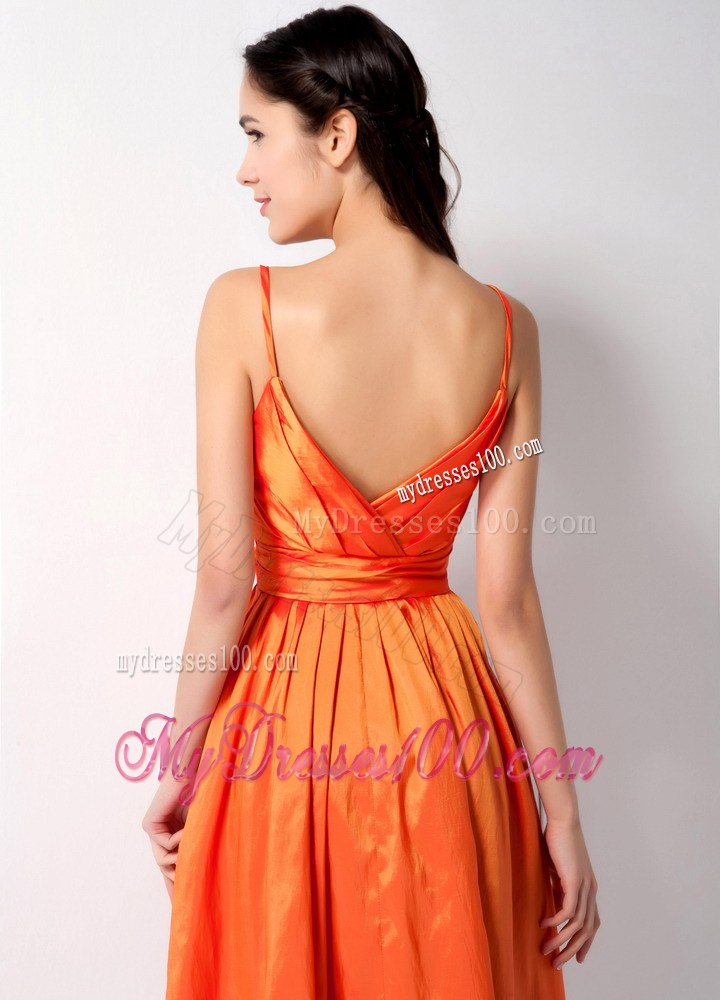 Orange Spaghetti Straps Dama Dresses For Quinceanera with Bow