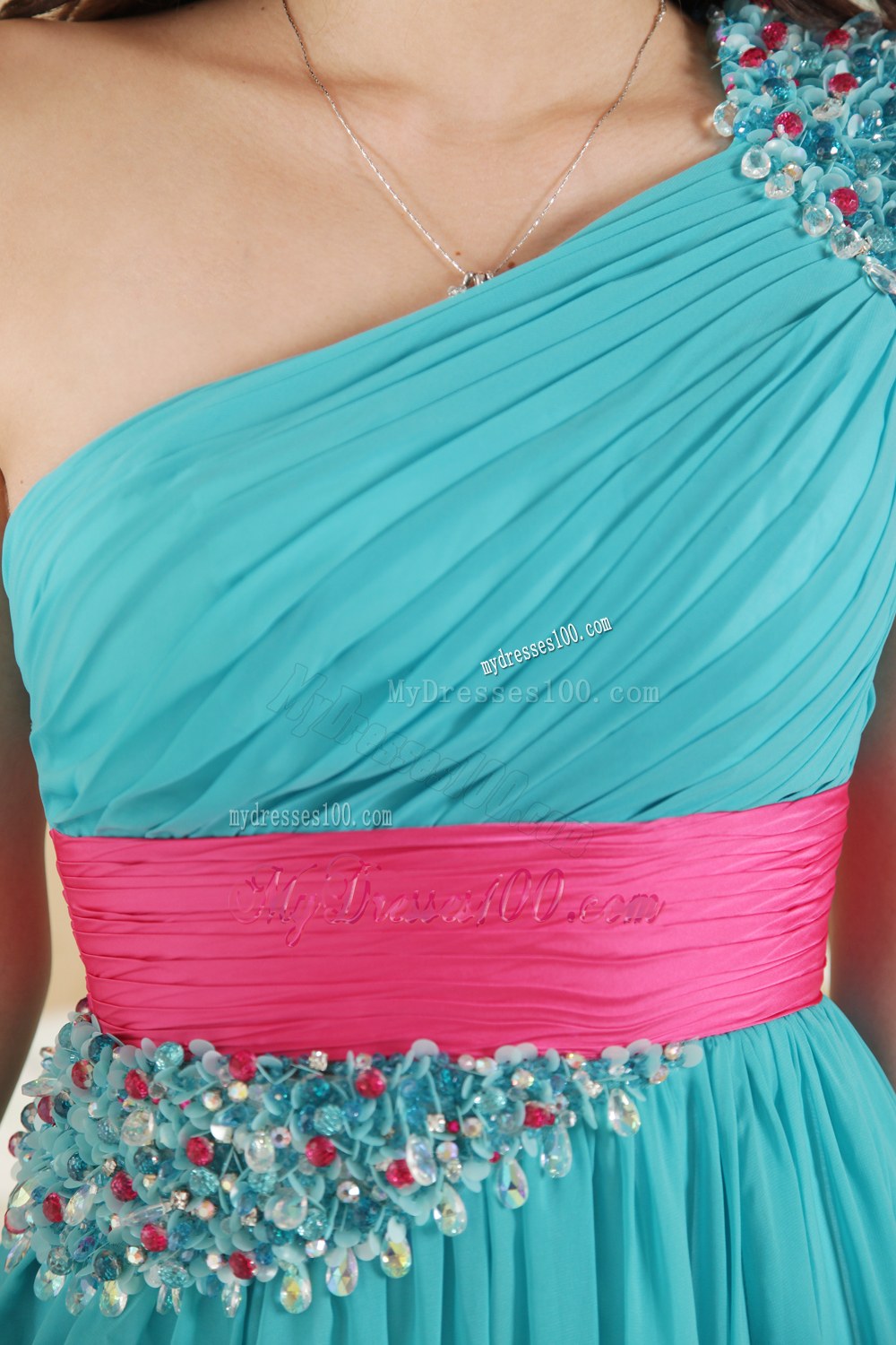Teal One Shoulder Dama Dresses For Quinceanera Ruches and Beading 