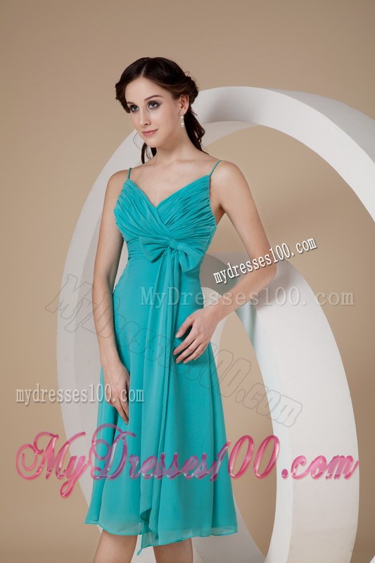 2013 Turquoise Spaghetti Straps Bow Dama Dresses For Quinceanera