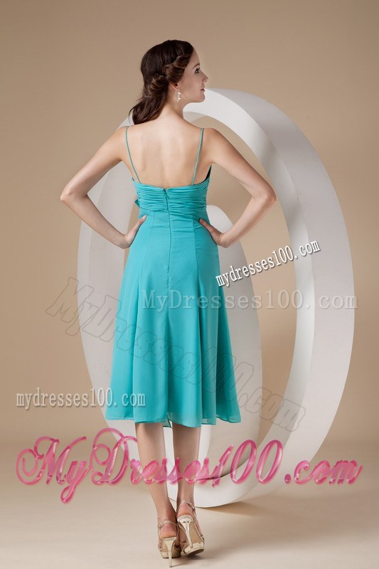 2013 Turquoise Spaghetti Straps Bow Dama Dresses For Quinceanera