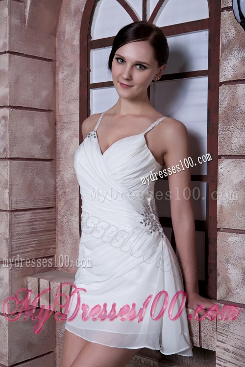 White Spaghetti Straps Dama Dresses For Quinceanera with Beading