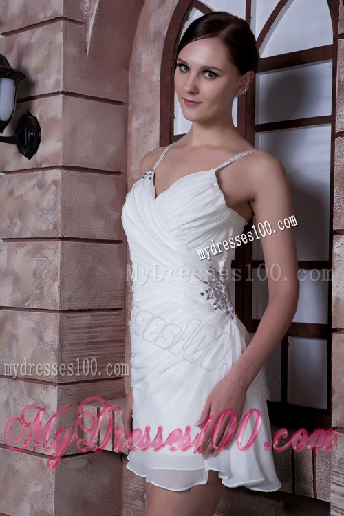 White Spaghetti Straps Dama Dresses For Quinceanera with Beading