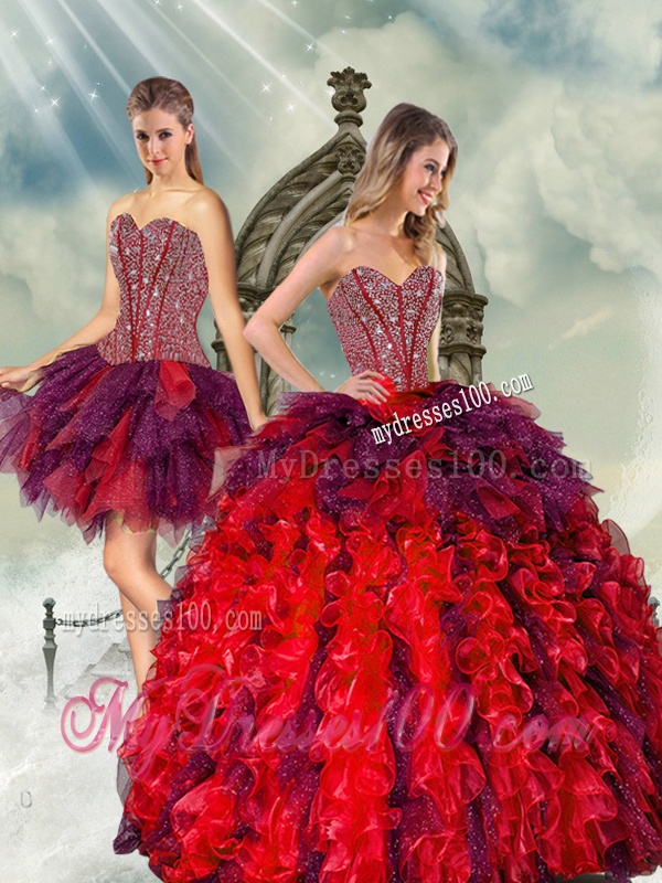 2016 Ball Gown Sweetheart Quince Dresses with Beading and Ruffles
