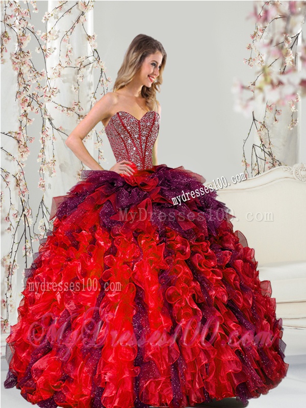 2016 Ball Gown Sweetheart Quince Dresses with Beading and Ruffles