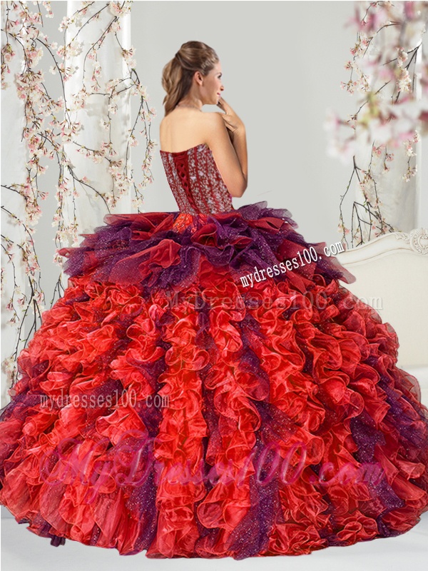 2016 Ball Gown Sweetheart Quince Dresses with Beading and Ruffles