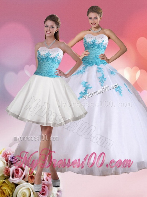 2016 Beaded Sweetheart Quinceanera Dress in White and Blue