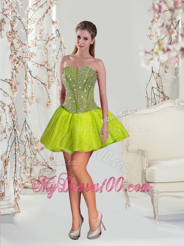 2016 Beading and Ruffles Yellow Green Detachable Dresses for Quince