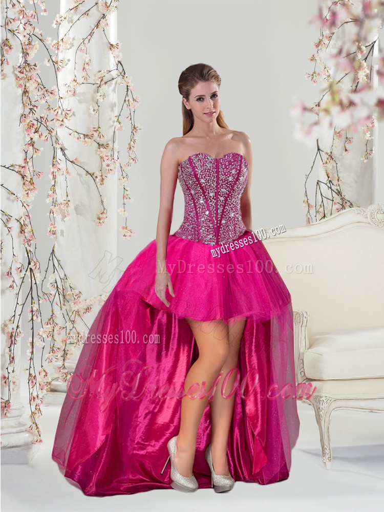 2016 Beautiful Hot Pink Sweet 15 Dresses with Beading and Ruffles