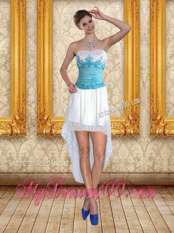 2016 Beautiful Strapless Beading and Appliques Quinceanera Dress in White and Blue