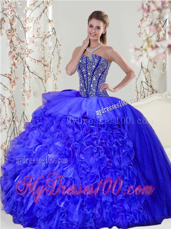 2016 Brand New Beading and Ruffles Sweet 16 Dresses in Royal Blue