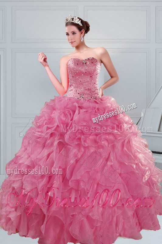 2016 Brand New Coral Red Sweet 16 Dresses with Beading and Ruffles