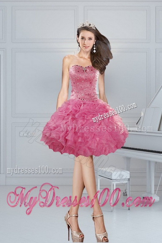 2016 Brand New Coral Red Sweet 16 Dresses with Beading and Ruffles