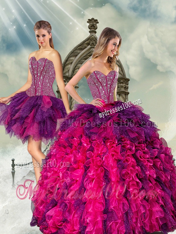 2016 Detachable Multi Color Quince Dresses with Beading and Ruffles