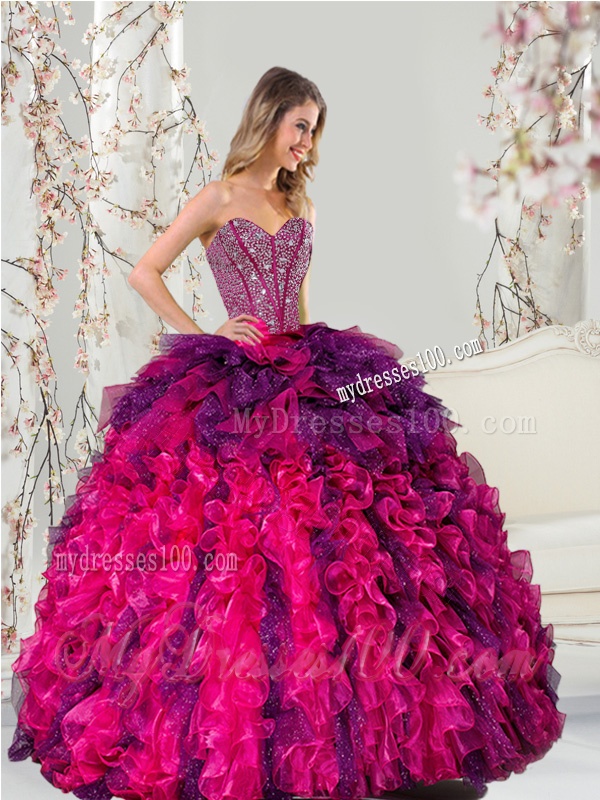 2016 Detachable Multi Color Quince Dresses with Beading and Ruffles