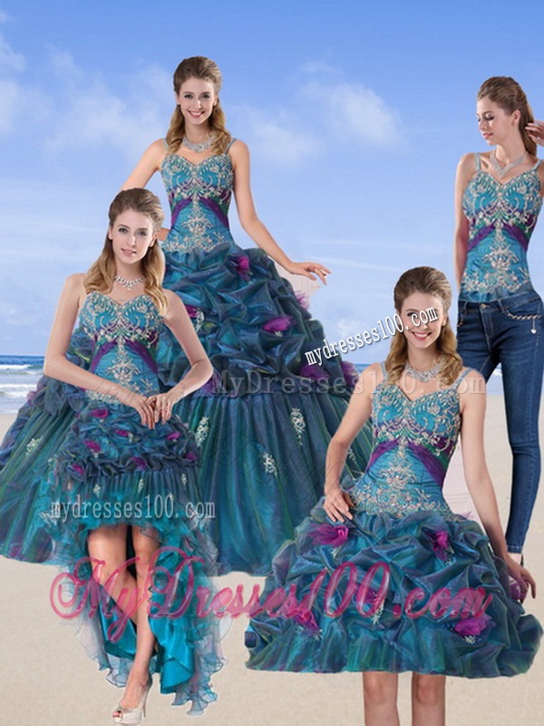 2016 Detachable Multi Color Quinceanera Gown with Hand Made Flower and Pick Ups