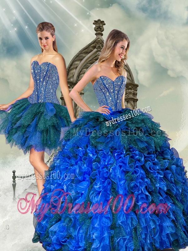 2016 Detachable Sweetheart Quince Dresses with Beading and Ruffles