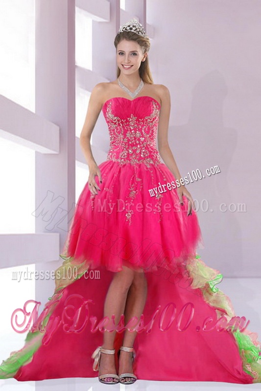 2016 Elegant Strapless Hot Pink Dresses for Quince with Appliques