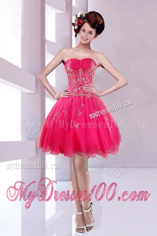 2016 Elegant Strapless Hot Pink Dresses for Quince with Appliques
