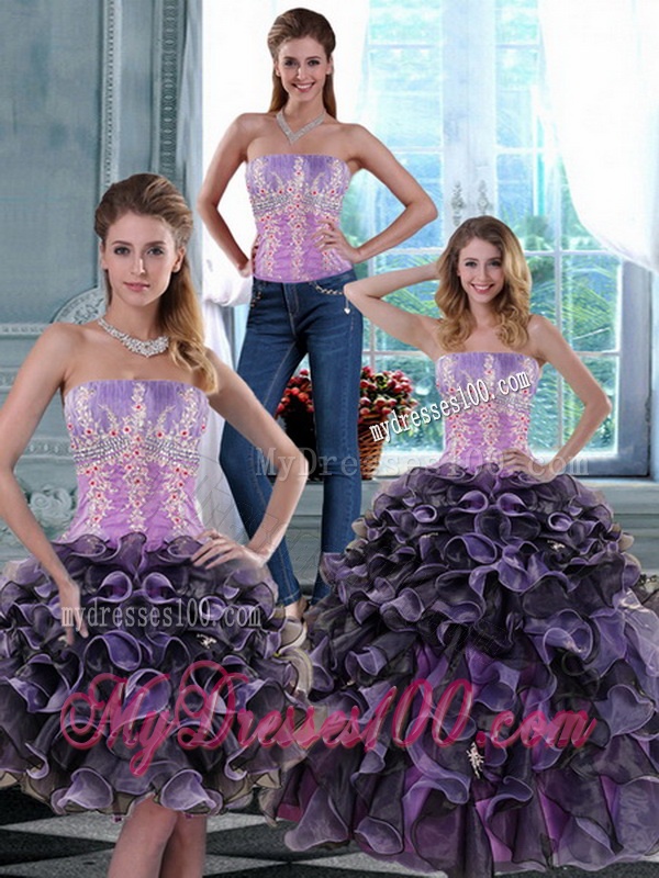 2016 Fashionable Appliques and Ruffles Quince Dresses in Multi Color
