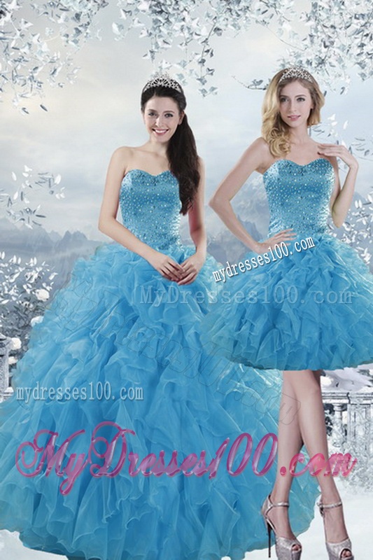 2016 Fashionable Baby Blue Dresses for Quince with Beading and Ruffles