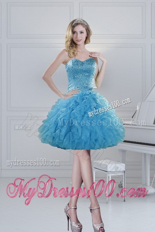 2016 Fashionable Baby Blue Dresses for Quince with Beading and Ruffles