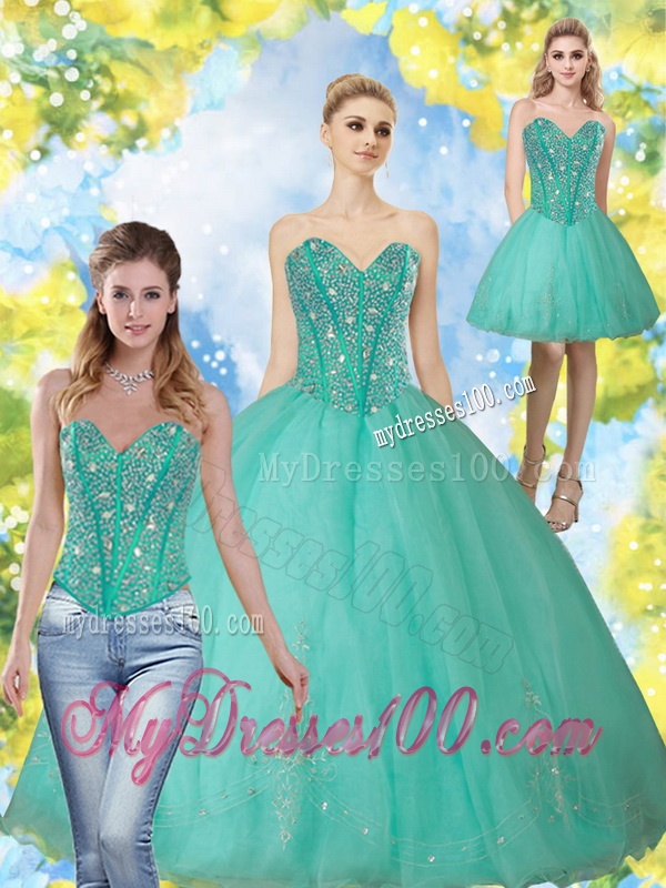 2016 Fashionable Beading and Appliques Turquoise Sweetheart Quinceanera Dresses