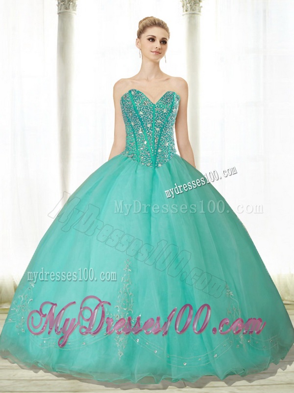 2016 Fashionable Beading and Appliques Turquoise Sweetheart Quinceanera Dresses