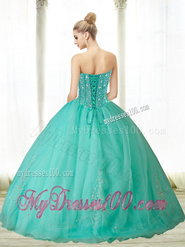2016 Fashionable Beading and Appliques Turquoise Sweetheart Quinceanera Dresses