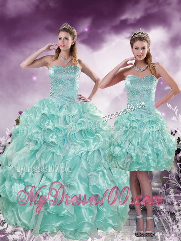 2016 Fashionable Beading and Ruffles Aqua Blue Quince Dresses