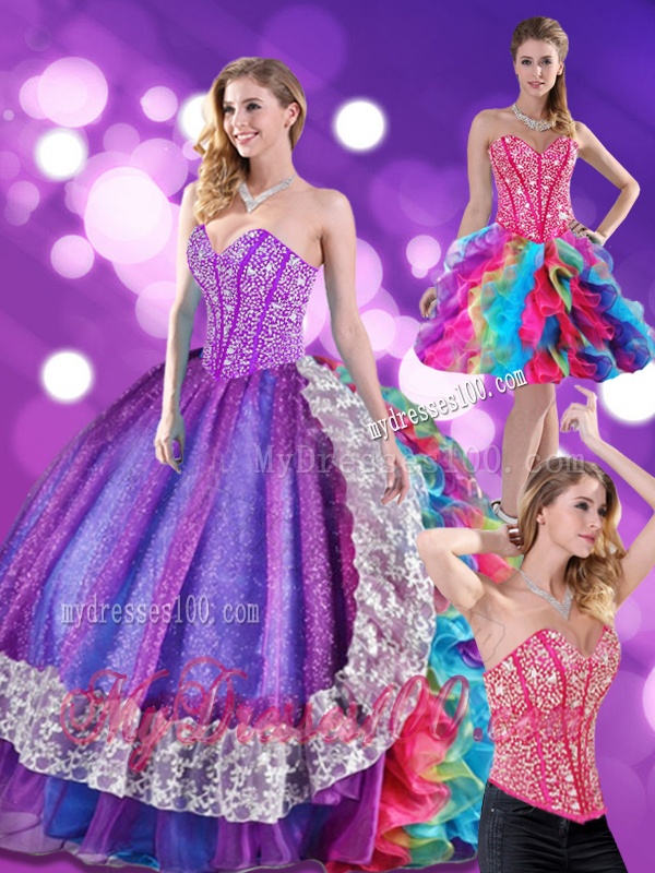 2016 Fashionable Beading and Ruffles Sweetheart Quinceanera Dresses in Multi Color